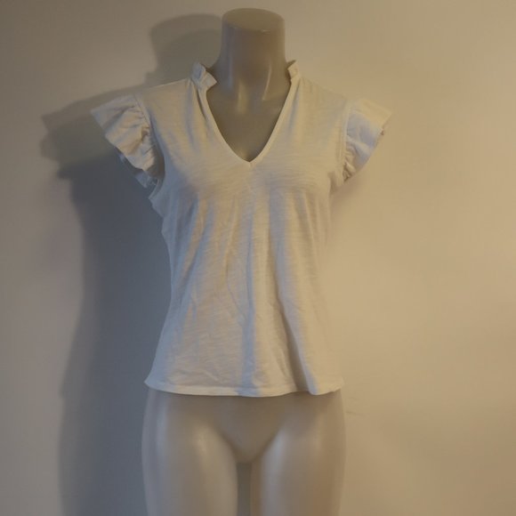 Womens Robertson + Rodeo White Short Sleeve Cap Ruffle Sleeve S * - Picture 1 of 6